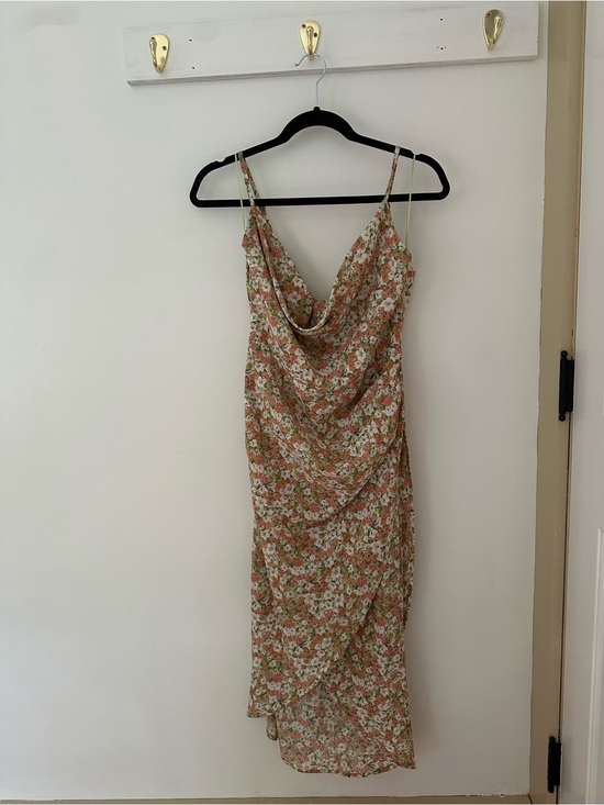 Mable Dresses & Skirts - Floral Cowl Midi Slip Dress in Pink and Green